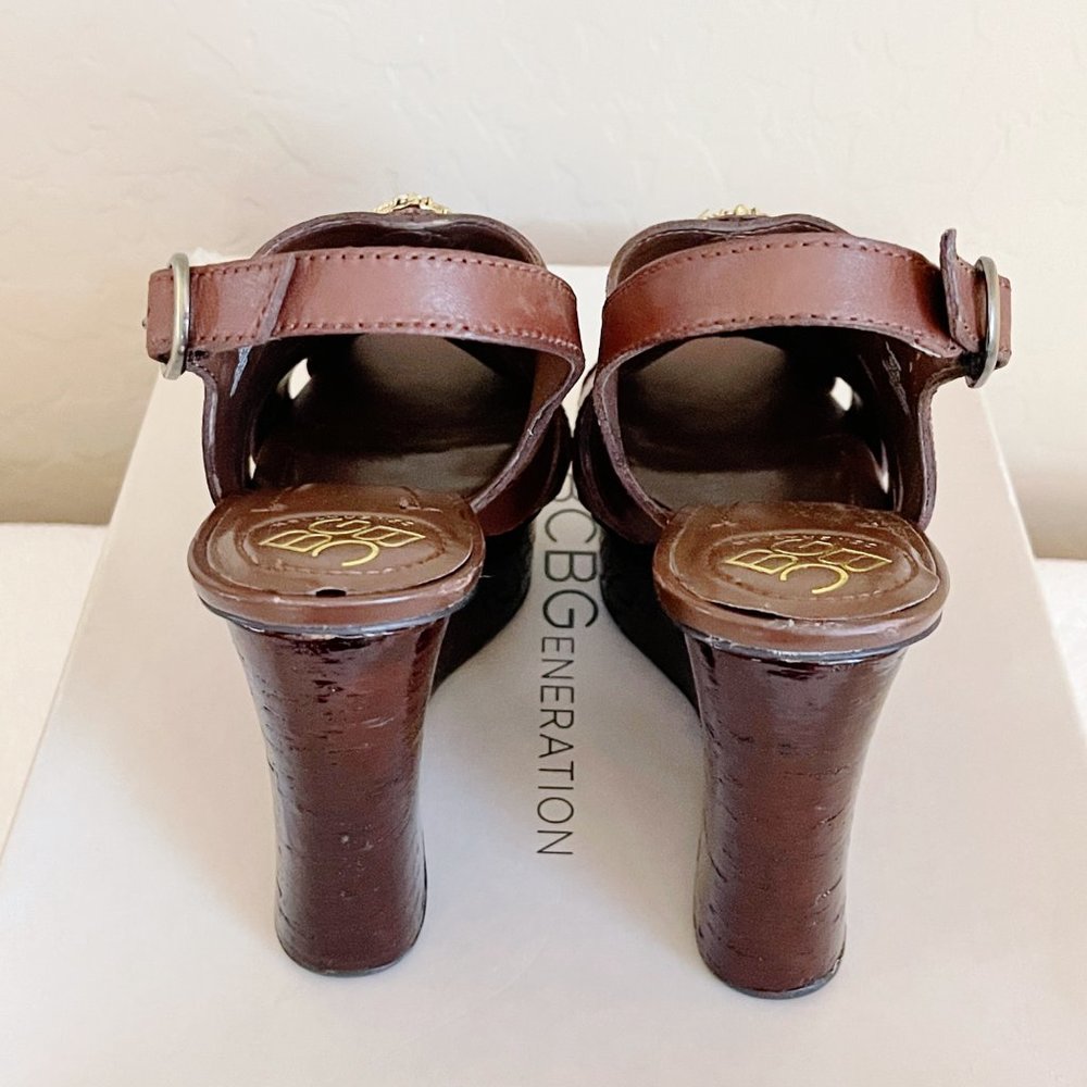 New BCBGeneration Sandals Drama Brown Turquoise Bead Stone Platform Wedge Sz 6 - Picture 11 of 13